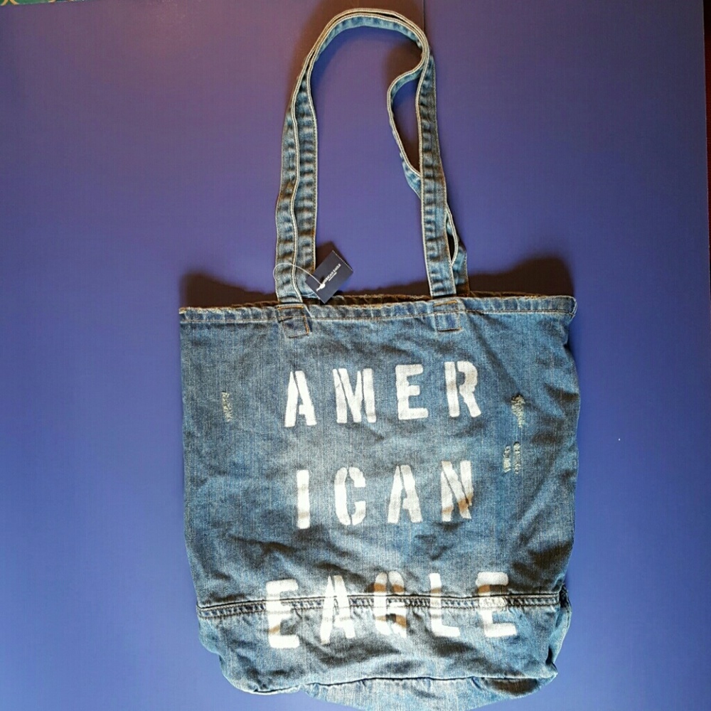 American Eagle blue denim tote shoulder bag NWT